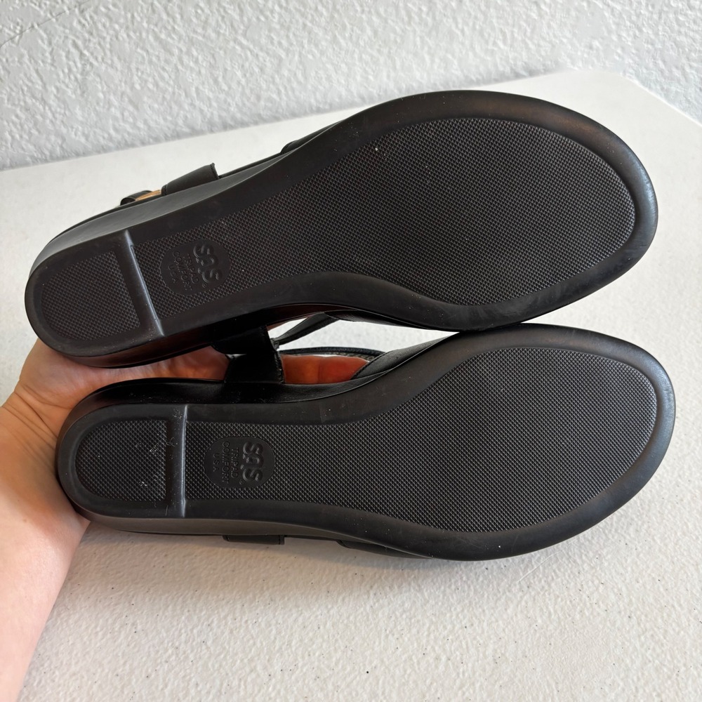 SAS Tripad Comfort Black Leather Wedge Sandals Womens 8 Wide Slingback Made USA - Picture 6 of 9